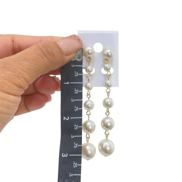NEW Gold Filled Elegant Cascading Faux Pearl Drop Earrings - Picture 3 of 10